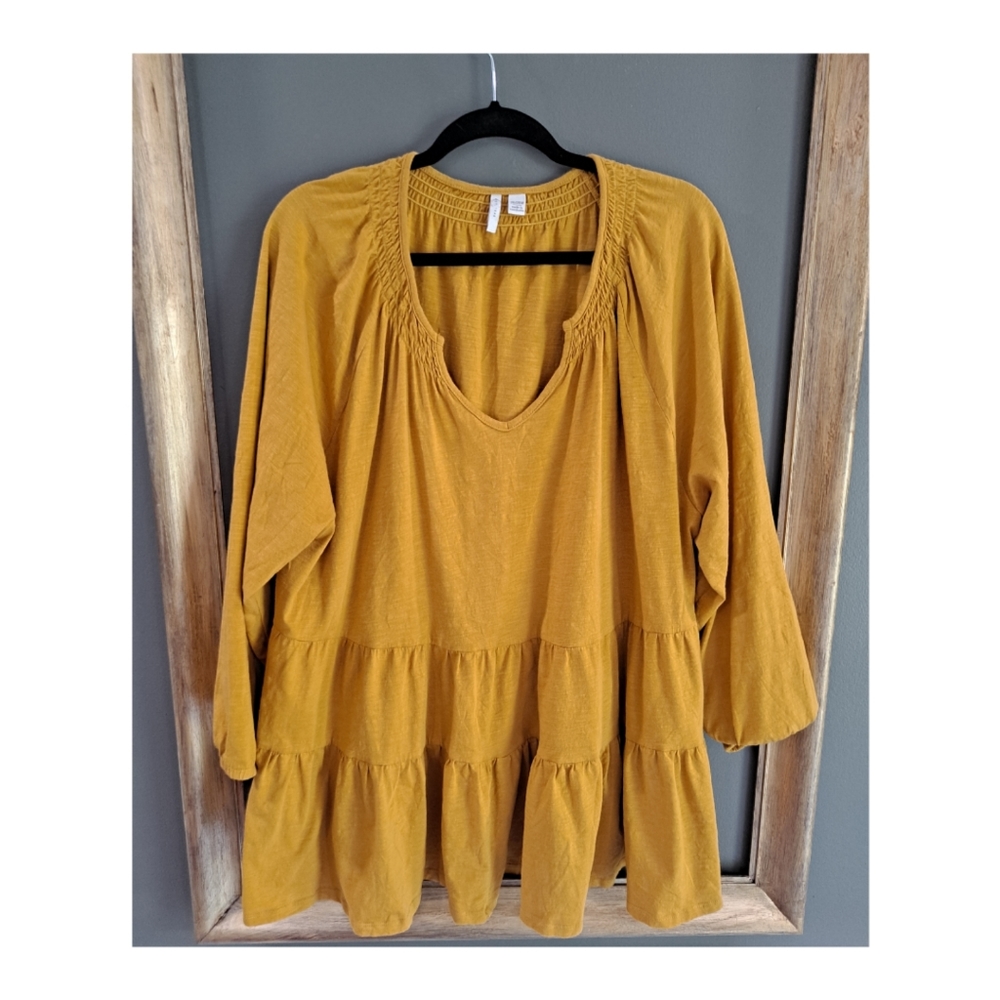 Cato  Plus Size 26/28  Golden Yellow Tunic, Tiered, v neck, Long Sleeve, Bohemia
